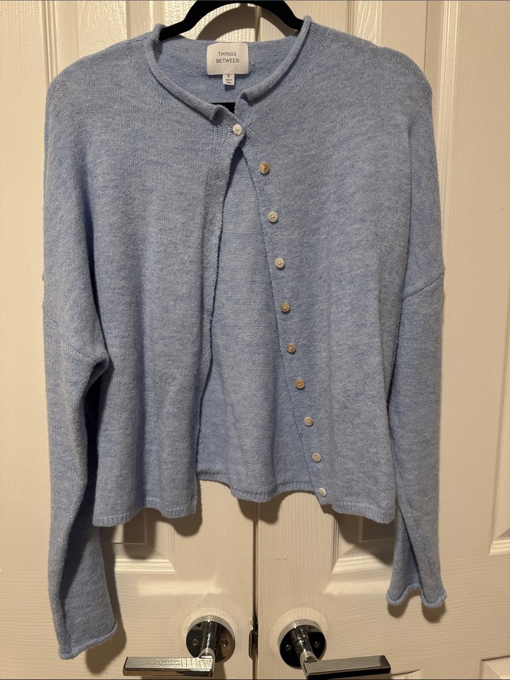 Things between Light Blue Button-Front Cardigan